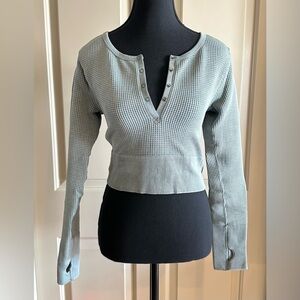 Offline by Aerie Main Squeeze Seamless Waffle Cropped Henley Shirt